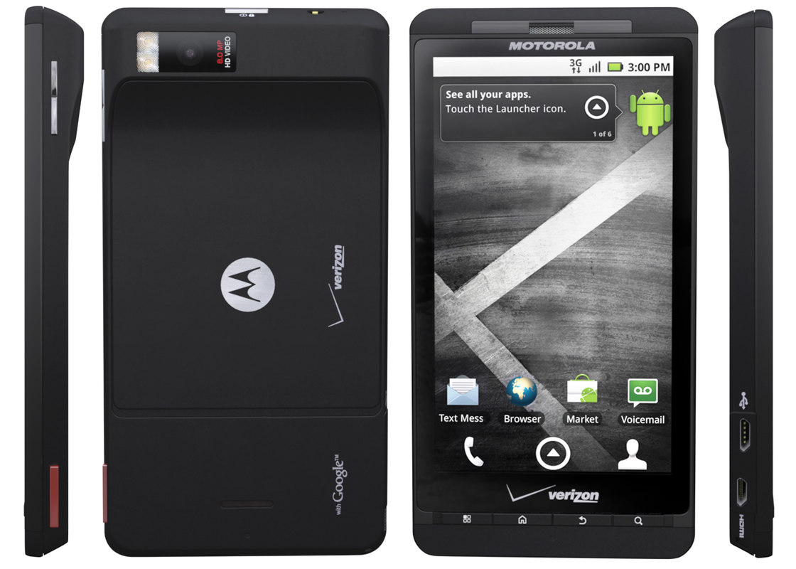 Droid X side, front, back, and side