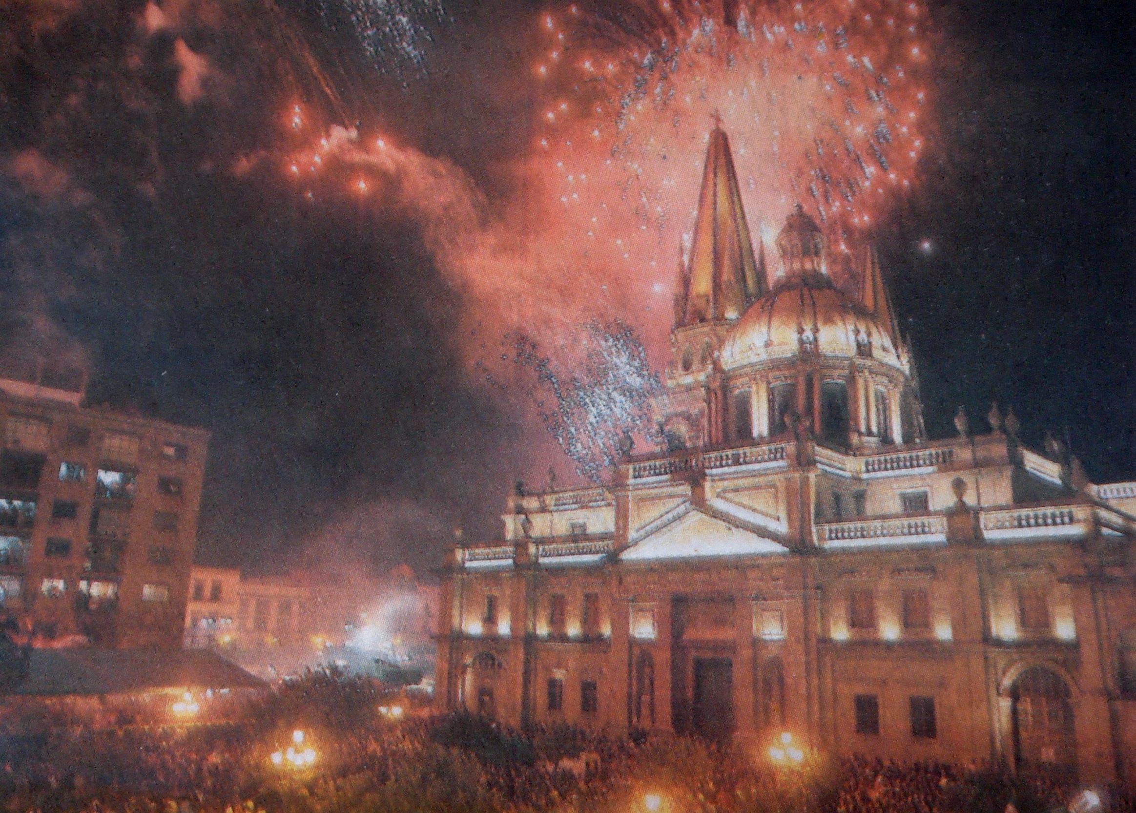 Picture of a newspaper picture of fireworks in Guadalajara
