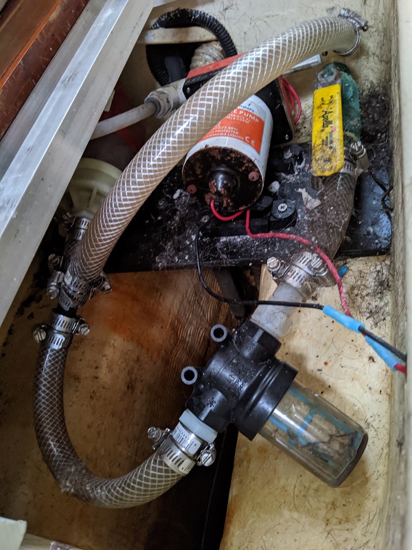 Seawater plumbing under the floorboards