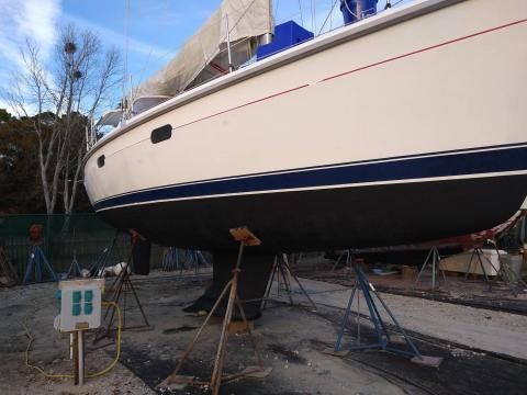 Sailboat with new bottom paint