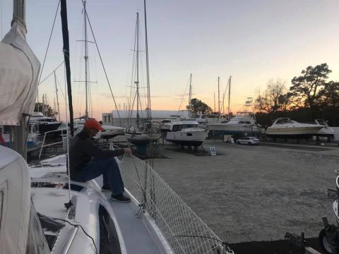 Aaron installing lifeline netting