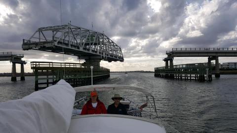 Swing bridge behind the boat