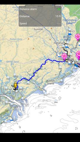 Map showing a track of our journey from Charleston