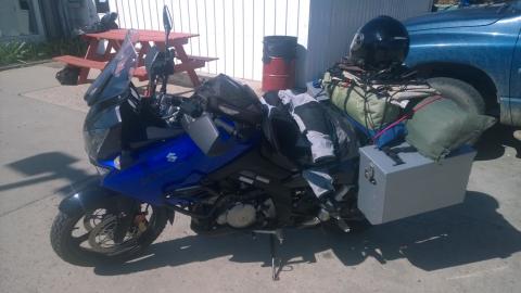 Motorcycle loaded down with gear